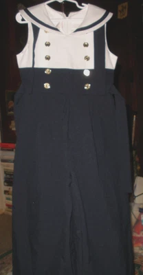 Vintage Bonnie Jean Girls' Navy Sailor Style Jumpsuit Romper Size 8 - Изображение 1 из 4