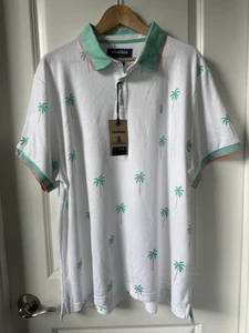 Chubbies Polo Shirt Mens 2XL White Clean Drive Palm Tree Print Pique NWT Flaw - Picture 1 of 7