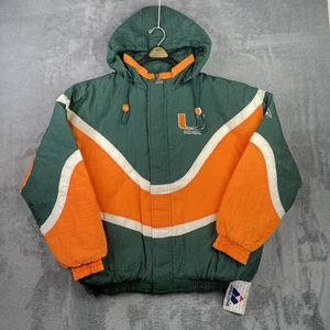 Vintage Miami Hurricanes Jacket Mens XL APEX ONE Puffer Full Zip 90s Hoodie - Picture 1 of 24