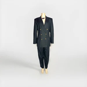 VINTAGE TALBOTS GRAY WOOL DOUBLE BREAST PANT SUIT SIZE 10 USA - Picture 1 of 4