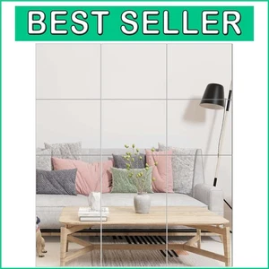 DIY 14" x 12" Shatterproof Gym Mirror Tiles - Set of 12 for Wall & Door Mount - Picture 1 of 9
