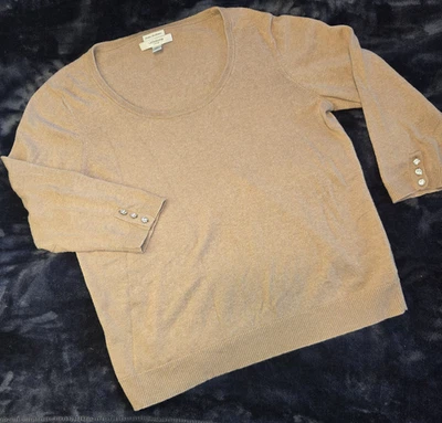 Suéter Ligero Liz Clairborne Algodón Tostado Mezcla Cachemira Manga 3/4 Talla PL Foto 1 de 4