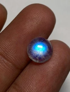 AAAAAA Natural Blue Flashy Fire Rainbow Moonstone Round Shape Cabochon Size 9 MM - Picture 1 of 19