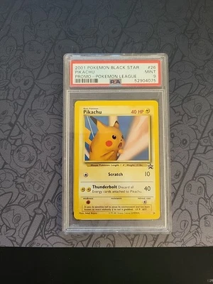 Pokemon: Pikachu #26 Black Star Promo Pokemon League 2001 Vintage - PSA 9 Mint - Image 1 of 4
