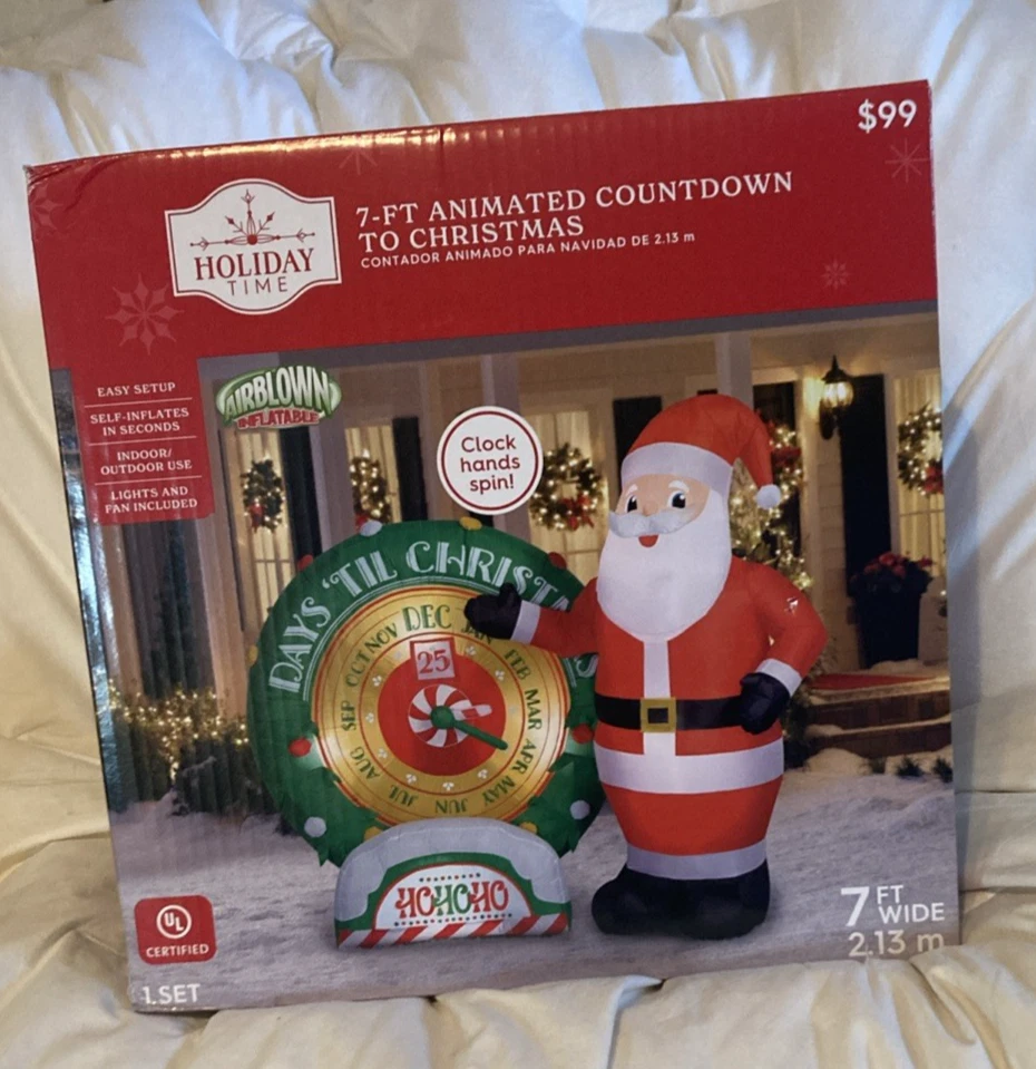 Holiday Time 7 Ft Animated Countdown To Christmas Inflatable Clock Spins NEW - Image 1 of 1