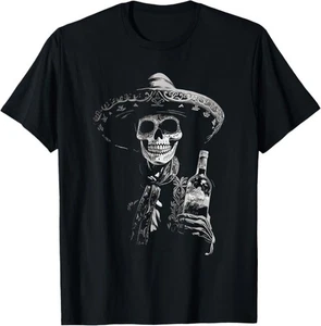 Vintage Skeleton Tequila Mexico Dia De Los Muertos Mexican T-Shirt - Picture 1 of 3