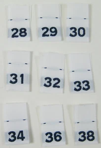 999pcs WOVEN CLOTHING SEWING LABELS, MEN SIZE TAGS  28,29,30,31,32,33,34,36,38 - Picture 1 of 1