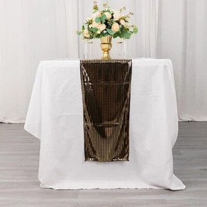 12x108 in Black Polyester TABLE RUNNER Gold Mirror Foil Party Events Decorations - Picture 1 of 9