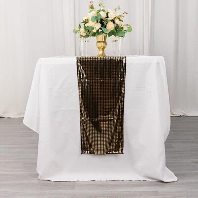 12x108 in Black Polyester TABLE RUNNER Gold Mirror Foil Party Events Decorations - Image 1 of 4