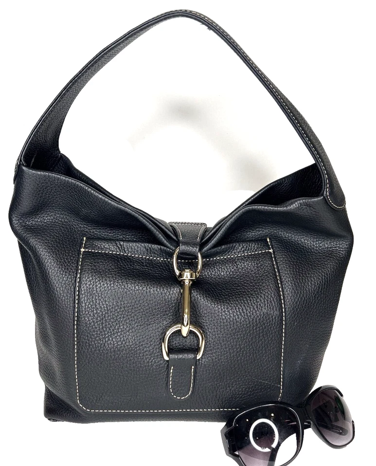 :Authentic DOONEY & BOURKE Pebble Grain Belvedere Black Hobo Shoulder Bag - Image 1 of 4