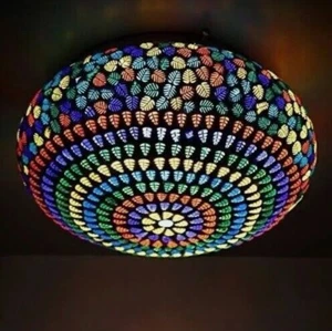 Turkish Mosaic Hanging Lamp Ceiling Light Fixture Ethnic Boho Room Decor - Picture 1 of 4