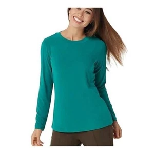 Top Susan Graver Modern Essentials tejido líquido manga larga PEQUEÑO - Imagen 1 de 6