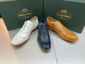 Church's Burwood Women's Perforated Blue/Leather/White Oxford Brogue Hole - Picture 1 of 22