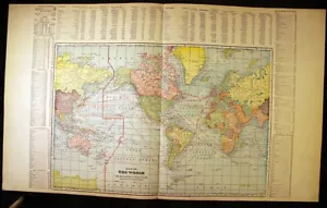 1913 Antique color Map of the World Mercator's Cram with populations etc.. - Picture 1 of 5