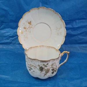S & M Limoges Elite Gold Cup and Saucer Gilded Flowers Scalloped 1891-1900 - Picture 1 of 15
