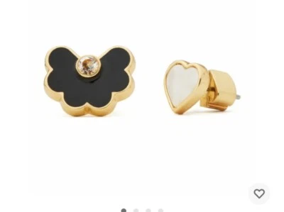 $58 Kate Spade NY жемчуг сердце черный эмаль цветок кристалл серьги-гвоздики H1 - Изображение 1 из 3