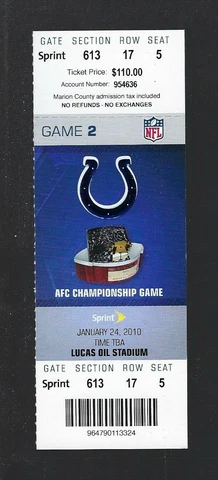 2009-2010 AFC CHAMPIONSHIP JETS @ COLTS FULL FOOTBALL TICKET - PEYTON MANNING Cover