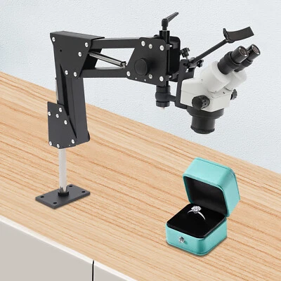 7x-45x Zoom Micro Inlaid Mirror Multi-directional Microscope+Stand Jewelry Tool - Image 1 of 4