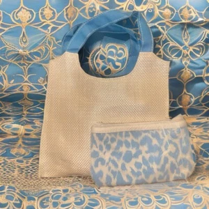 Vintage Estée Lauder Blue Leopard Canvas Tote Bag - NEW - Picture 1 of 5