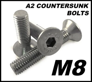 M8 A2 Stainless Steel Countersunk Bolts Allen Socket Bolts A2-70 Screw - Picture 1 of 1