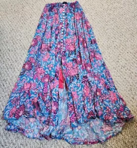 NWT Rachel Roy Floral Print Maxi Skirt Size Small Front Slit High Low Buttons - Picture 1 of 8