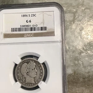 1896-S Silver Barber Quarter G 6 - Picture 1 of 2