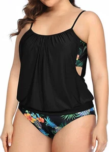 Women Plus Size Two Piece Tankini Swimsuits with Shorts Blouson Double Size 18W - Picture 1 of 5
