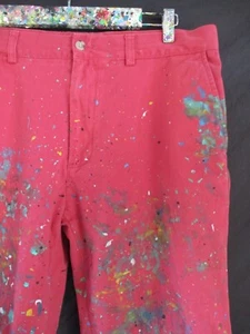 Polo Ralph Lauren Preston pink paint splatter artist preppy khaki pants 36 30 - Picture 1 of 7