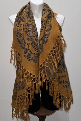 Coco + Carmen 女式围巾毛衣开衫 M-L 波西米亚阿兹特克全新带标签芥末佩斯利 — 第 1/4 张图片