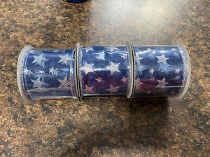 All the Trimmings Christmas Ribbon Blue w/ Silver Stars Crafts 4 Yds x 2 1/2" W - Picture 1 of 5
