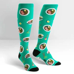 NWT SOCK IT TO ME RA-MAN KNEE HIGH SOCKS DERBY STYLISH GREEN RAMEN NOODLES YUMMY - Picture 1 of 2
