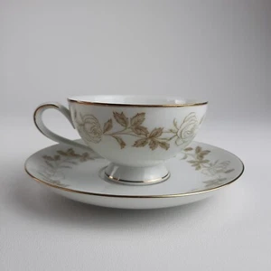 Mikasa Fine Chine Narumi Japan Lenoir #5724 Cup & Saucer White Rose Gold Trim - Picture 1 of 16