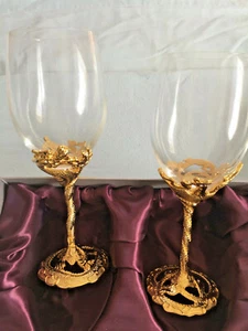 Forever International Set of Gold Dragon and Phoenix Crystal Goblets in Gift Box - Picture 1 of 5