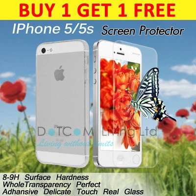 Genuine iPhone 5/5s Tempered Glass Film Screen Protector Front/TPU Back - Image 1 of 2