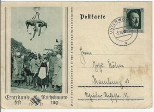 1937 WWII German Day of Thanks Feildpost Postcard Harvest Festival May Pole - Picture 1 of 2
