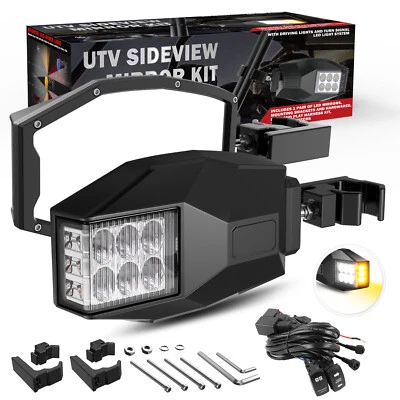 UTV Side Rear View Mirrors Fold LED Turn Singal Light 1.75-2" Clamps for Polaris - Image 1 of 4