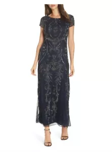 Pisarro Nights dunkelblau verziertes Netz Perlen Damen Brautkleid Kleid - Bild 1 von 12