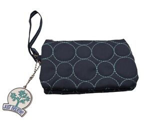 Thirty-One Vary You Wristlet Wallet Navy  Green Quilted Dots Keychain Organizer