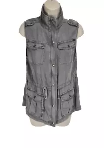 Max Jeans Jacket Vest Womens XS Gray Tencel Military Style Cinched B09P - Picture 1 of 6