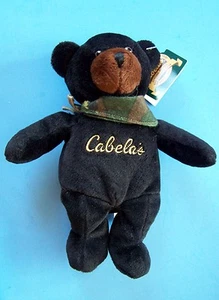 9" CABELAS BURT BLACK BEAR w/ Camouflage Scarf and Paper & Tush Tag NEW - Picture 1 of 5