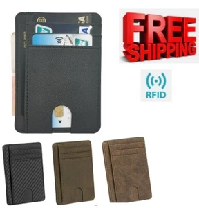 Schmale RFID Herren Geldbörse Geld Kreditkarte Ausweis Leder Carbon Schwarz, Braun Geschenk - NEU - Bild 1 von 14