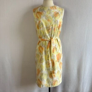 Vintage 1960s Fritzi of aCalifornia Sleeveless Yellow Floral Summer Shift Dress - Picture 1 of 11
