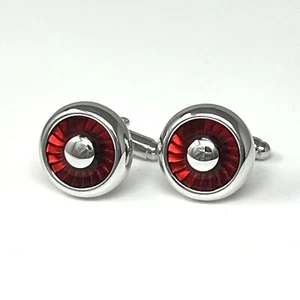 Plane Engine Pattern Cufflinks For Men Birthday Wedding Round Burgundy Cufflink - Picture 1 of 6