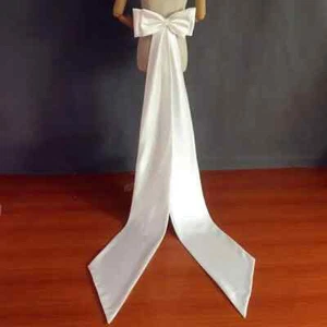 White Satin Bow Wedding Belt,Ivory Bride Bow Detachable Large Women's Dress Belt - Picture 1 of 5