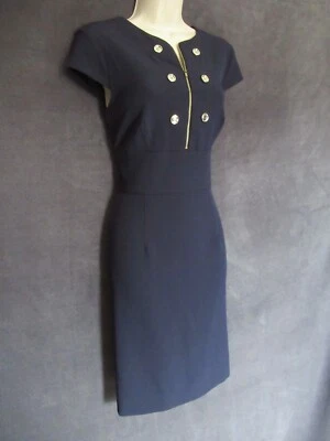 Vestido Vaina Sandra D Azul Marino Oscuro Dorado Cremallera Militar Rockabilly Pin Up Manga Gorra 8 Foto 1 de 4