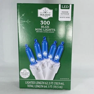 New! 300 Blue Mini LED Lights with 64 ft White Wire Indoor/Outdoor Any Occasion - Picture 1 of 4