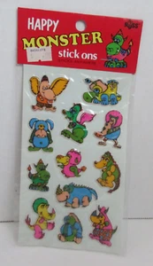 VINTAGE 80's RUSS Happy Monster Stick Ons Puffy Stickers NIP NOS - Picture 1 of 2