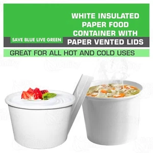 25 White Paper Round Food & Soup Containers with Vented Lids Recyclable 8 Oz. - Picture 1 of 12