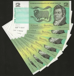 AUSTRALIA 1966 COOMBS/WILSON "C of A" $2 Consec. run of 7 NOTES Valued at $650 - Picture 1 of 2