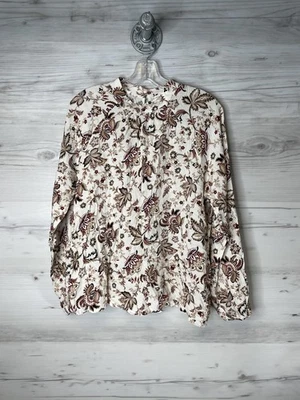 C&C California Shirt Womens Large Ivory Floral Paisley Long Sleeve Boho Top - Image 1 of 4